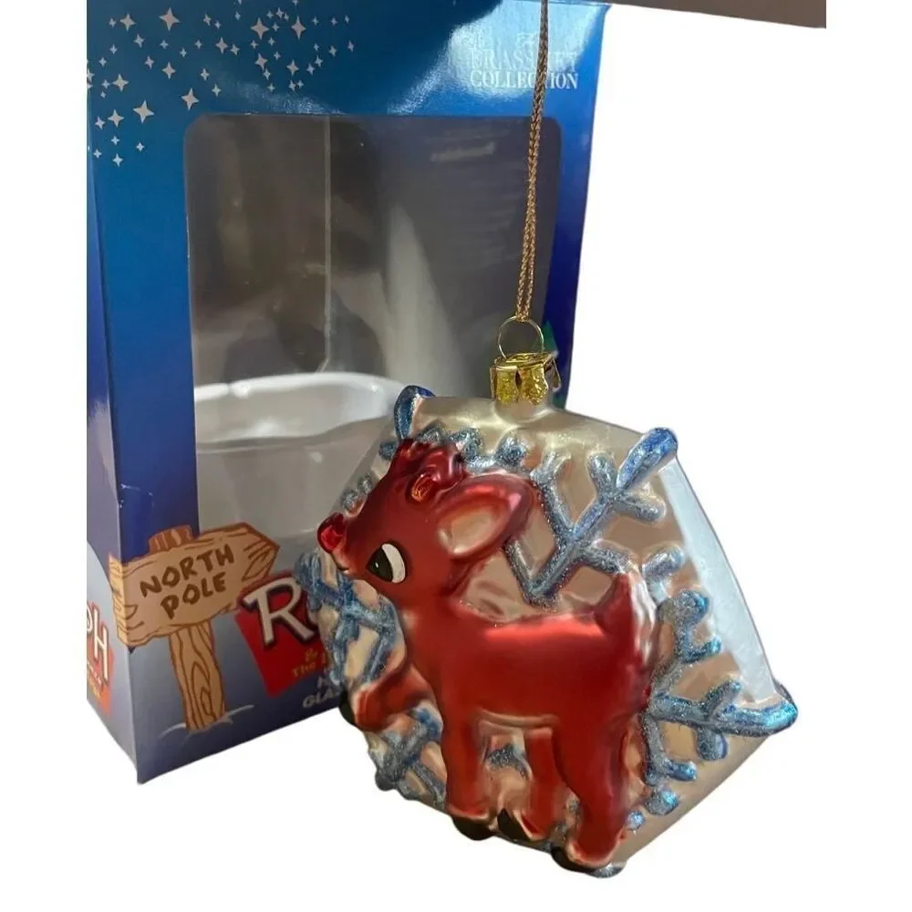 VTG‎ 2001 Brass Key Collection Rudolph Red Nosed Reindeer Glass Ornament NWOT)